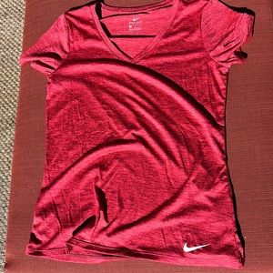 Nike running red orange v neck women Medium dri-fit logo at hip